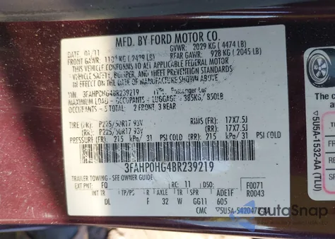 2011 Ford Fusion Se z USA, uszkodzony, nr VIN 3FAHP0HG4BR239219